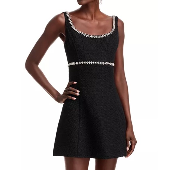AQUA Black Tweed Dress  Embellished Trim Party Mini Dress M‼️REVIEW PHOTOS‎ ‼️ - Picture 1 of 13